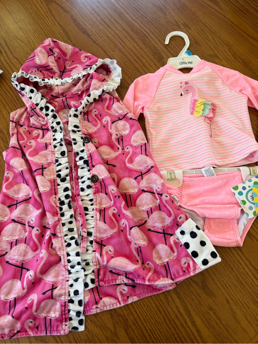 Gigi & Max & Little Me girls 3 piece Flamingo Hooded Coat & 2 piece swim suit!
